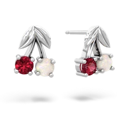 Lab Ruby Sweet Cherries 14K White Gold earrings E7001