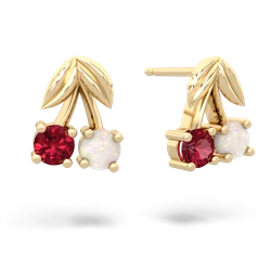 Lab Ruby Sweet Cherries 14K Yellow Gold earrings E7001