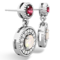 Lab Ruby Halo Dangle 14K White Gold earrings E5319