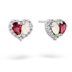 Lab Ruby Halo 14K White Gold earrings E7008
