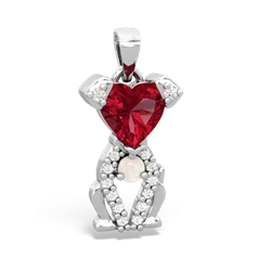 Lab Ruby Puppy Love 14K White Gold pendant P5800