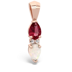 Lab Ruby Bowtie Drop 14K Rose Gold pendant P0865
