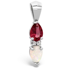 Lab Ruby Bowtie Drop 14K White Gold pendant P0865