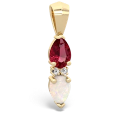 Lab Ruby Bowtie Drop 14K Yellow Gold pendant P0865
