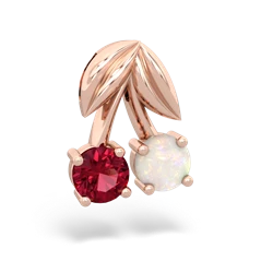 Lab Ruby Sweet Cherries 14K Rose Gold pendant P7001
