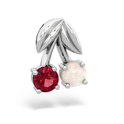 Lab Ruby Sweet Cherries 14K White Gold pendant P7001