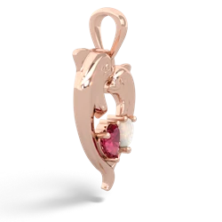 Lab Ruby Dolphin Heart 14K Rose Gold pendant P5820