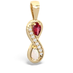 Lab Ruby Diamond Infinity 14K Yellow Gold pendant P5390