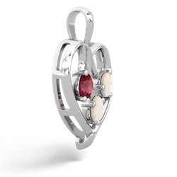 Lab Ruby Glowing Heart 14K White Gold pendant P2233