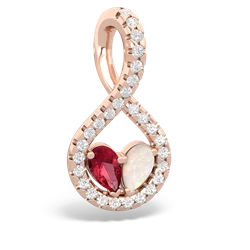 Lab Ruby Pave Twist 'One Heart' 14K Rose Gold pendant P5360