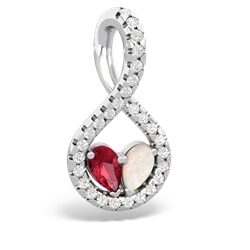 Lab Ruby Pave Twist 'One Heart' 14K White Gold pendant P5360