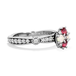 Lab Ruby Sparkling Tiara Cluster 14K White Gold ring R26293RD