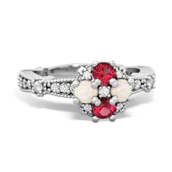 Lab Ruby Sparkling Tiara Cluster 14K White Gold ring R26293RD