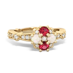 Lab Ruby Sparkling Tiara Cluster 14K Yellow Gold ring R26293RD