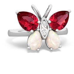 Lab Ruby Butterfly 14K White Gold ring R2215