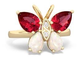 Lab Ruby Butterfly 14K Yellow Gold ring R2215