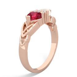 Lab Ruby Celtic Knot Double Heart 14K Rose Gold ring R5040