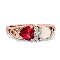 Lab Ruby Celtic Knot Double Heart 14K Rose Gold ring R5040