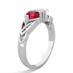 Lab Ruby Celtic Knot Double Heart 14K White Gold ring R5040