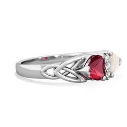 Lab Ruby Celtic Knot Double Heart 14K White Gold ring R5040