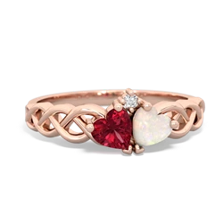 Lab Ruby Heart To Heart Braid 14K Rose Gold ring R5870