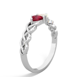 Lab Ruby Heart To Heart Braid 14K White Gold ring R5870