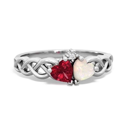 Lab Ruby Heart To Heart Braid 14K White Gold ring R5870