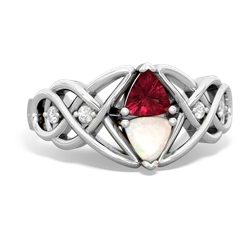 Lab Ruby Keepsake Celtic Knot 14K White Gold ring R5300