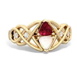 Lab Ruby Keepsake Celtic Knot 14K Yellow Gold ring R5300