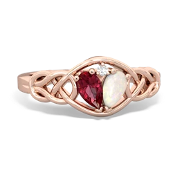 Lab Ruby Celtic Love Knot 14K Rose Gold ring R5420