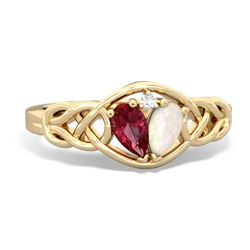 Lab Ruby Celtic Love Knot 14K Yellow Gold ring R5420