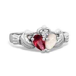 Lab Ruby 'Our Heart' Claddagh 14K White Gold ring R2388