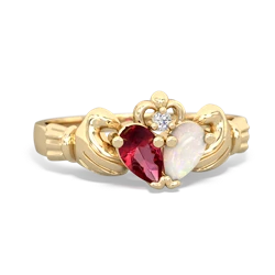 Lab Ruby 'Our Heart' Claddagh 14K Yellow Gold ring R2388