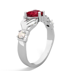 Lab Ruby Claddagh Keepsake 14K White Gold ring R5245