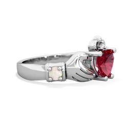 Lab Ruby Claddagh Keepsake 14K White Gold ring R5245