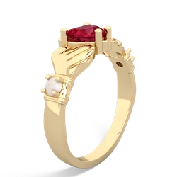 Lab Ruby Claddagh Keepsake 14K Yellow Gold ring R5245