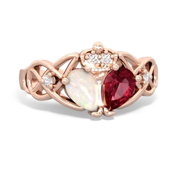 Lab Ruby 'One Heart' Celtic Knot Claddagh 14K Rose Gold ring R5322
