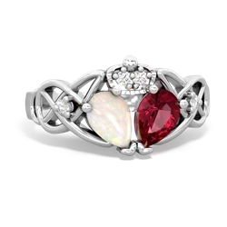 Lab Ruby 'One Heart' Celtic Knot Claddagh 14K White Gold ring R5322