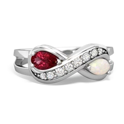 Lab Ruby Diamond Infinity 14K White Gold ring R5390