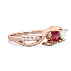 Lab Ruby Side By Side 14K Rose Gold ring R3090