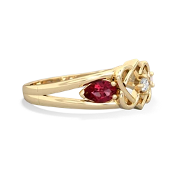 Lab Ruby Hearts Intertwined 14K Yellow Gold ring R5880