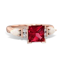 Lab Ruby 6Mm Princess Eternal Embrace Engagement 14K Rose Gold ring C2002