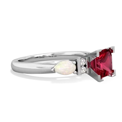 Lab Ruby 6Mm Princess Eternal Embrace Engagement 14K White Gold ring C2002