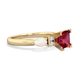 Lab Ruby 6Mm Princess Eternal Embrace Engagement 14K Yellow Gold ring C2002