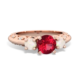 Lab Ruby Art Deco Eternal Embrace Engagement 14K Rose Gold ring C2003