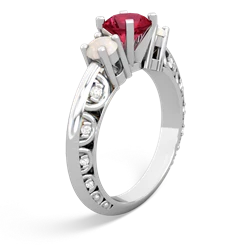 Lab Ruby Art Deco Eternal Embrace Engagement 14K White Gold ring C2003