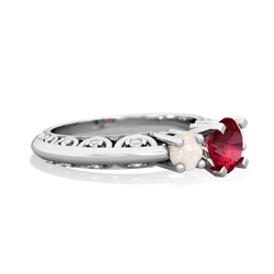 Lab Ruby Art Deco Eternal Embrace Engagement 14K White Gold ring C2003