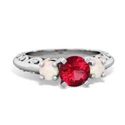 Lab Ruby Art Deco Eternal Embrace Engagement 14K White Gold ring C2003