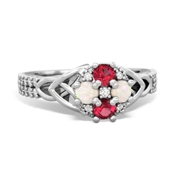 Lab Ruby Celtic Knot Cluster Engagement 14K White Gold ring R26443RD