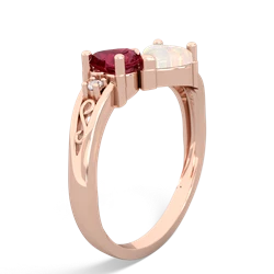 Lab Ruby Snuggling Hearts 14K Rose Gold ring R2178